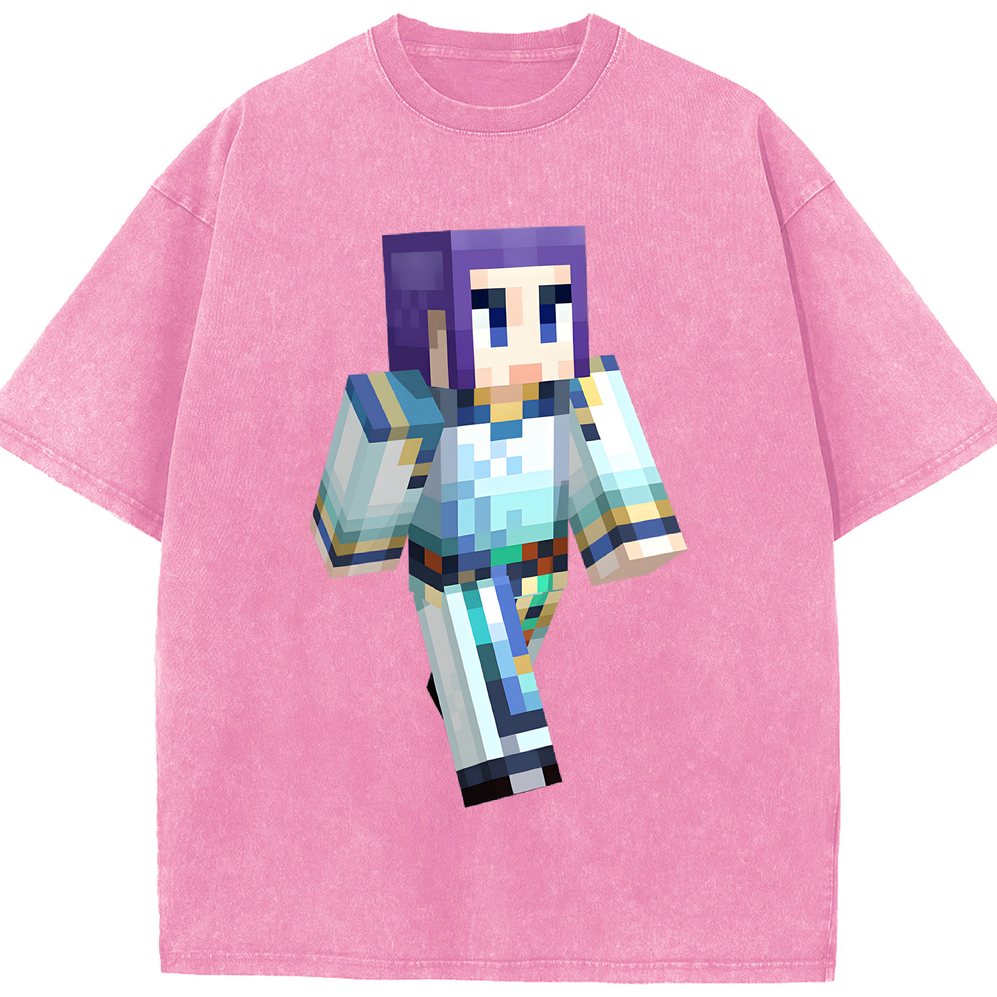 （画像用） マインクラフト ブロックの世界 Minecraft MC Block world 綿100% ヴィンテージ風 半袖Tシャツ（フロントプリント）